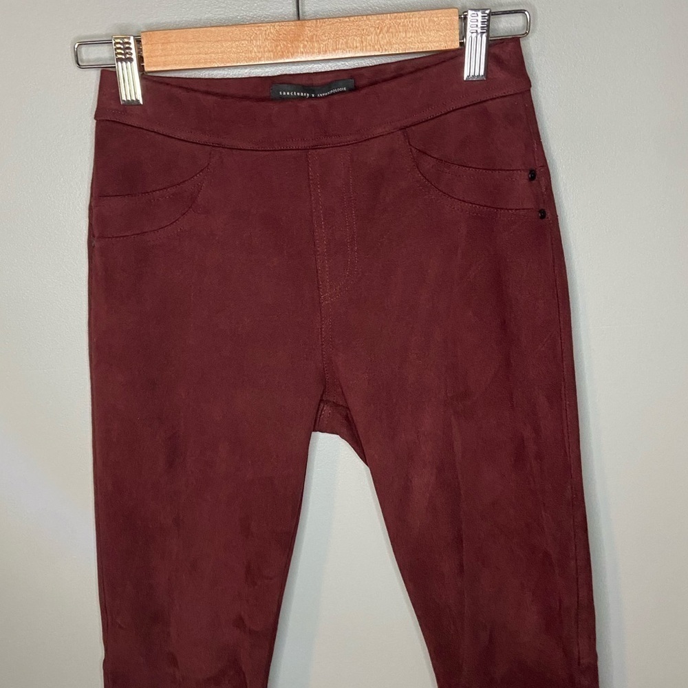 Anthropologie x Sanctuary Faux Suede Leggings in Wine - Picture 6 of 11